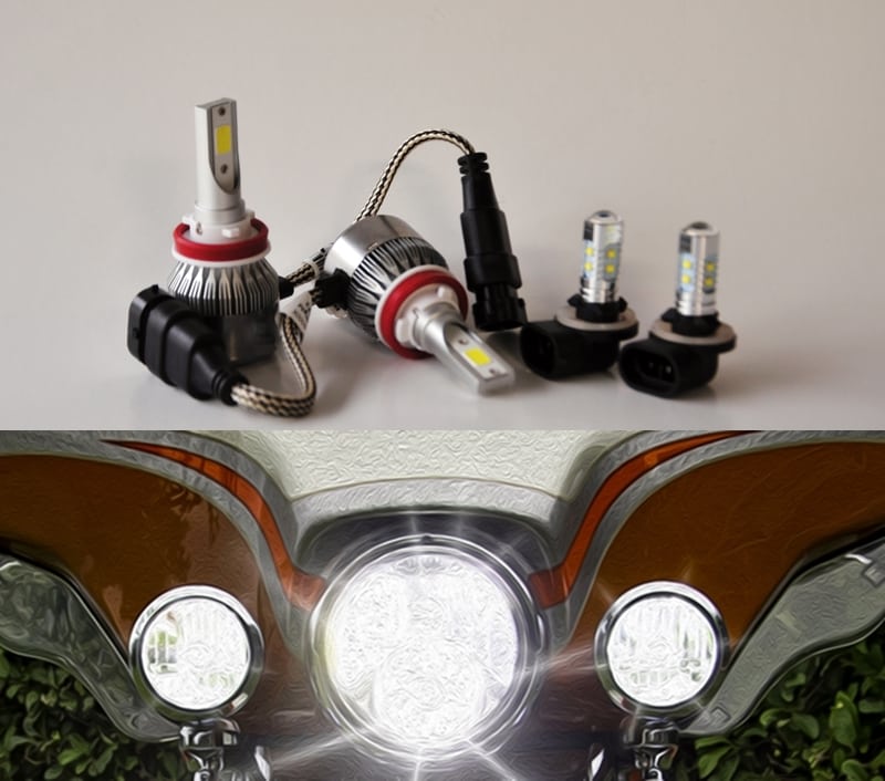 Featured image for “Super Bright 6200 Lm Street Glide, Road King & Cvo 4 LED Combo Dual Headlight Style With Passing/Side Lights.”